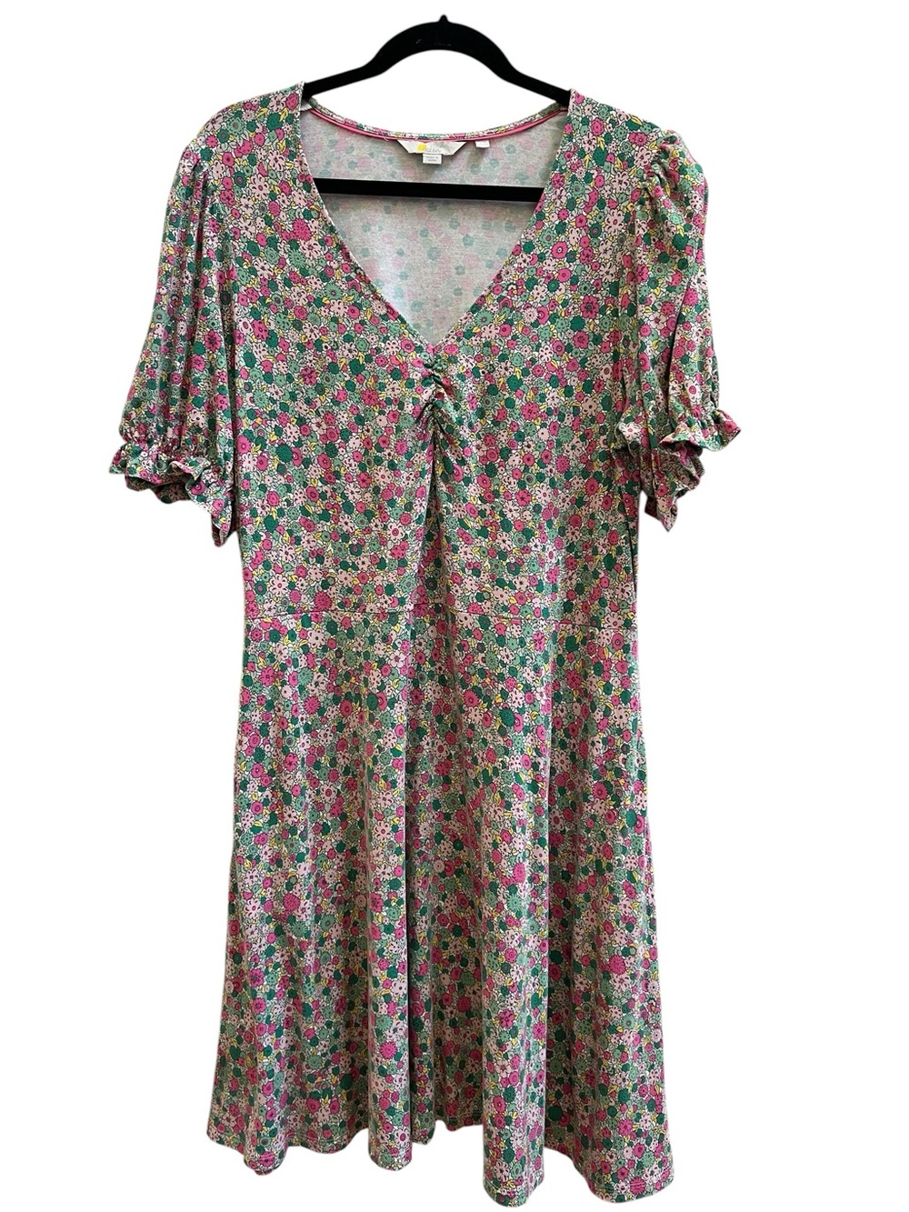 Boden Floral EcoVero Jersey Fit & Flare Dress US 14R Pink Green Cottagecore - Picture 2 of 8
